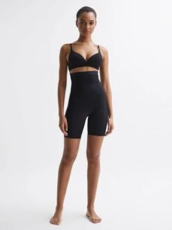 Reiss Black Spanx Shapewear High-Waisted Mid-Thigh Shorts