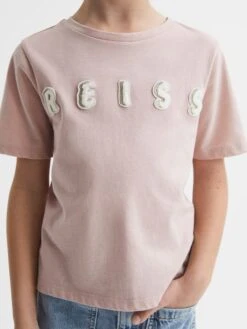 Reiss Pale Pink Bobbi Junior Motif Crew Neck T-Shirt -Style Trend Shop 129 951s4