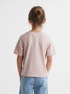 Reiss Pale Pink Bobbi Junior Motif Crew Neck T-Shirt -Style Trend Shop 129 951s5