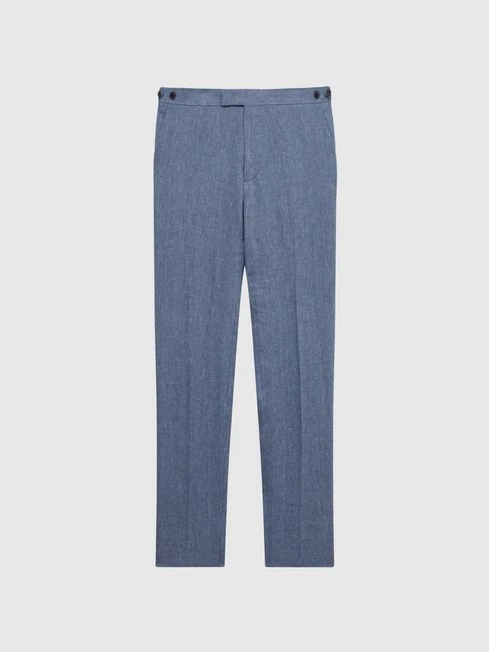 Reiss Chambray Cheltenham Slim Fit Linen Herringbone Trousers 4 Reiss Chambray Cheltenham Slim Fit Linen Herringbone Trousers - Image 2