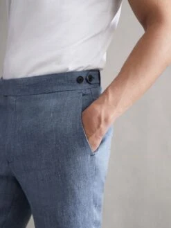 Reiss Chambray Cheltenham Slim Fit Linen Herringbone Trousers 9 Reiss Chambray Cheltenham Slim Fit Linen Herringbone Trousers -Style Trend Shop 160 217s3