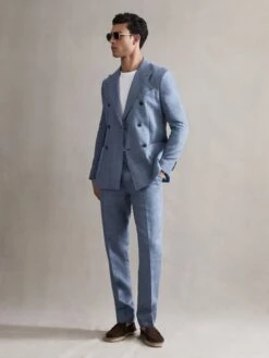 Reiss Chambray Cheltenham Slim Fit Linen Herringbone Trousers 11 Reiss Chambray Cheltenham Slim Fit Linen Herringbone Trousers -Style Trend Shop 160 217s5