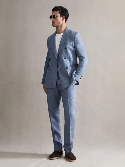 Reiss Chambray Cheltenham Slim Fit Linen Herringbone Trousers 7 Reiss Chambray Cheltenham Slim Fit Linen Herringbone Trousers - Image 5