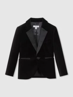 Reiss Black Ace Senior Velvet Single Breasted Blazer -Style Trend Shop 163162s2