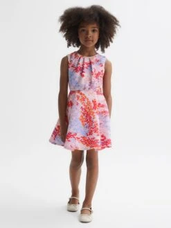 Reiss Pink Print Max Junior Floral Print Pleated Dress -Style Trend Shop 163181s3