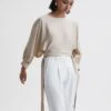 Reiss Champagne Imogen Blouson Style Cropped Blouse -Style Trend Shop 184438s