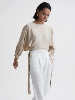 Reiss Champagne Imogen Blouson Style Cropped Blouse