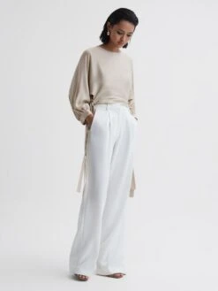 Reiss Champagne Imogen Blouson Style Cropped Blouse -Style Trend Shop 184438s3