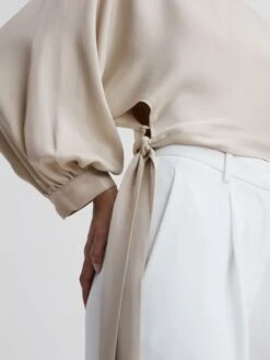 Reiss Champagne Imogen Blouson Style Cropped Blouse -Style Trend Shop 184438s4