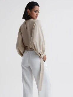 Reiss Champagne Imogen Blouson Style Cropped Blouse -Style Trend Shop 184438s5