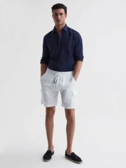 Reiss White Baie Vilebrequin Linen Shorts