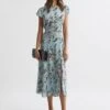 Reiss Sage Livia Printed Cut Out Back Midi Dress -Style Trend Shop 270062s