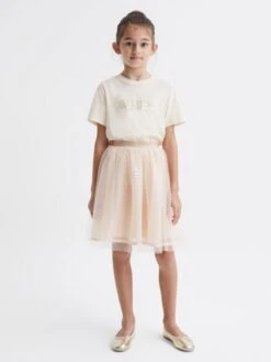 Reiss Pale Pink Jasmine Junior Sequin T-Shirt 10 Reiss Pale Pink Jasmine Junior Sequin T-Shirt -Style Trend Shop 2WC902s3