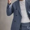 Reiss Chambray Cheltenham Slim Fit Double Breasted Linen Blazer -Style Trend Shop 331 870s