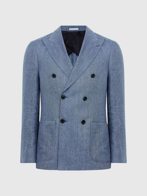 Reiss Chambray Cheltenham Slim Fit Double Breasted Linen Blazer 4 Reiss Chambray Cheltenham Slim Fit Double Breasted Linen Blazer - Image 2