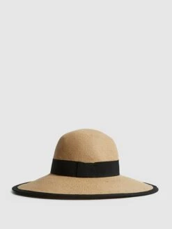 Reiss Natural Nina Raffia Woven Wide Brim Hat