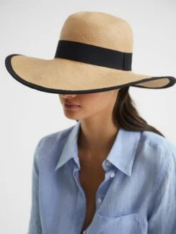 Reiss Natural Nina Raffia Woven Wide Brim Hat -Style Trend Shop 378841s5