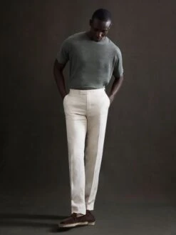 Reiss Fern Green Venice Linen Crew Neck T-Shirt -Style Trend Shop 397 176s3