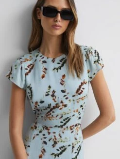 Reiss Sage Livia Petite Floral Cut-Out Back Midi Dress