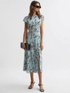 Reiss Sage Livia Petite Floral Cut-Out Back Midi Dress -Style Trend Shop 406605s3