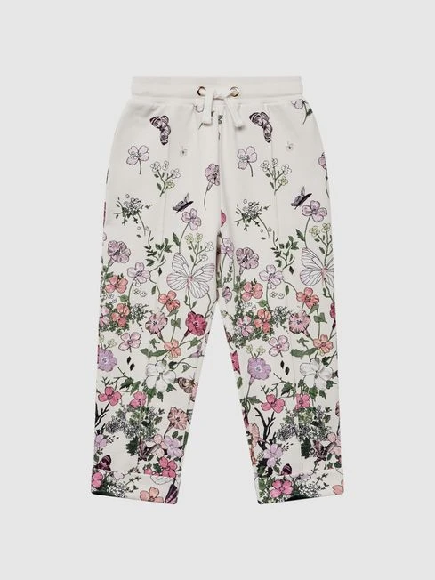 Reiss Pink Print Kemi Senior Floral Print Drawstring Joggers 4 Reiss Pink Print Kemi Senior Floral Print Drawstring Joggers - Image 2