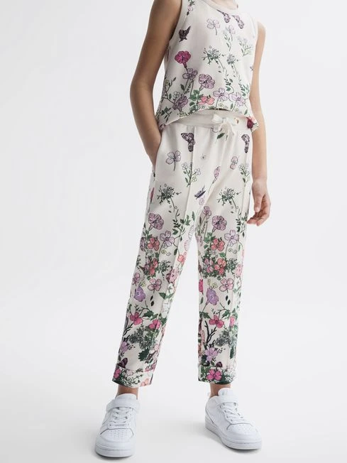 Reiss Pink Print Kemi Senior Floral Print Drawstring Joggers 5 Reiss Pink Print Kemi Senior Floral Print Drawstring Joggers - Image 3