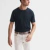 Reiss Navy Venice Linen Crew Neck T-Shirt -Style Trend Shop 465 454s