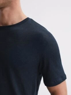 Reiss Navy Venice Linen Crew Neck T-Shirt -Style Trend Shop 465 454s4