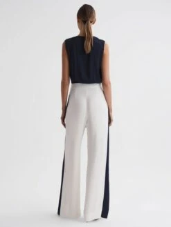 Reiss Navy/White Ivy Wide Leg Side Stripe Jumpsuit -Style Trend Shop 505 435s5