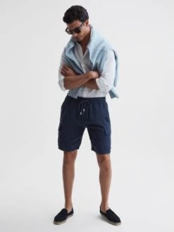 Reiss Navy Baie Vilebrequin Linen Shorts