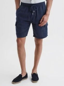 Reiss Navy Baie Vilebrequin Linen Shorts -Style Trend Shop 549300s3