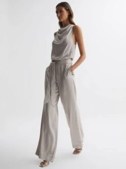Reiss Neutral Rose Sleeveless Cowl Neck Jumpsuit