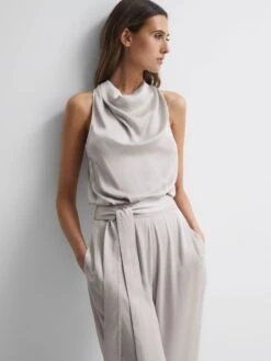 Reiss Neutral Rose Sleeveless Cowl Neck Jumpsuit -Style Trend Shop 633055s3