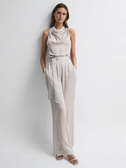 Reiss Neutral Rose Sleeveless Cowl Neck Jumpsuit -Style Trend Shop 633055s4