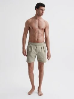 Reiss Stone Kulbir Gurka Hemingsworth Front Pleat Swim Shorts