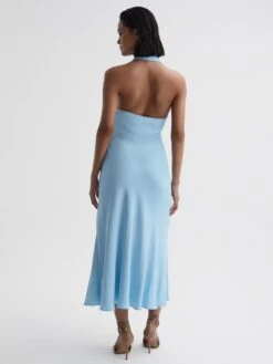 Reiss Blue Amber Halter Neck Tie Detail Midi Dress -Style Trend Shop 672979s4