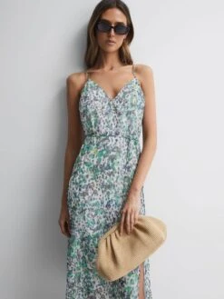 Reiss Blue Pippa Floral Printed Midi Dress