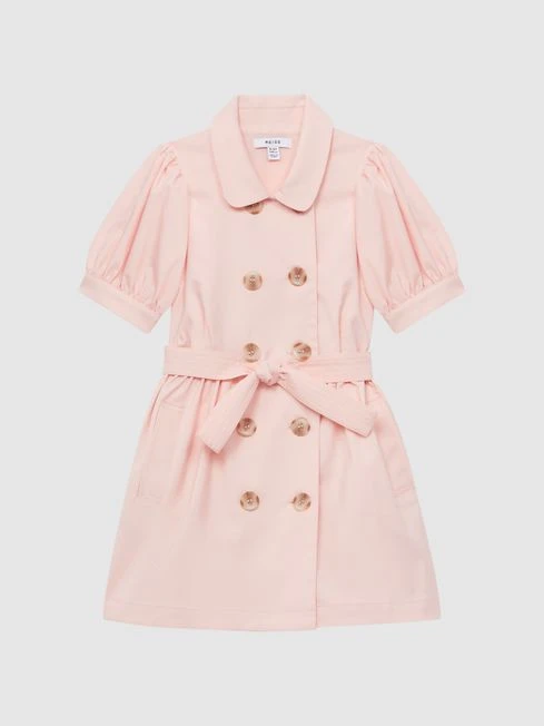 Reiss Pink Naomi Junior Puff Sleeve Belted Dress 4 Reiss Pink Naomi Junior Puff Sleeve Belted Dress - Image 2