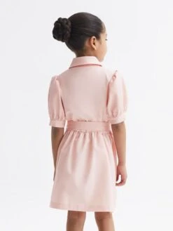 Reiss Pink Naomi Junior Puff Sleeve Belted Dress 14 Reiss Pink Naomi Junior Puff Sleeve Belted Dress -Style Trend Shop 692 205s5