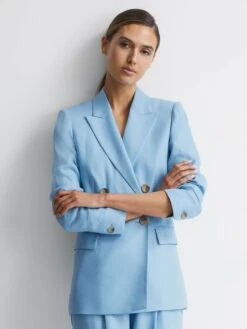 Reiss Blue Hollie Double Breasted Linen Blazer -Style Trend Shop 726 330s6