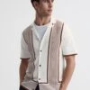 Reiss White/Camel Heath Striped Cuban Collar Shirt -Style Trend Shop 798 266s