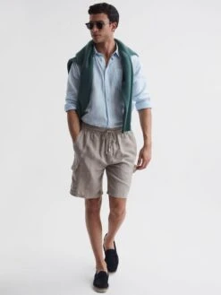 Reiss Camel Baie Vilebrequin Linen Shorts