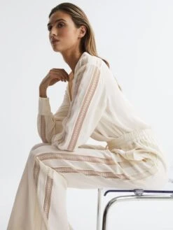 Reiss Cream Rowan Lace V-Neck Blouse