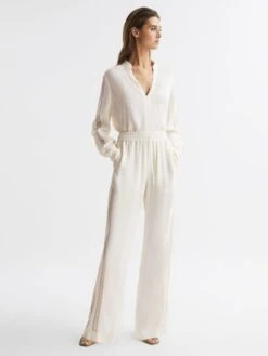 Reiss Cream Rowan Lace V-Neck Blouse -Style Trend Shop 802 433s3