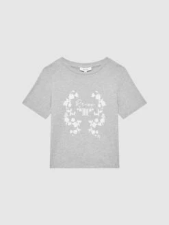 Reiss Grey Marl Bobbi Junior Motif Crew Neck T-Shirt 9 Reiss Grey Marl Bobbi Junior Motif Crew Neck T-Shirt -Style Trend Shop 811498s2