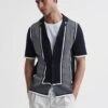 Reiss Navy/White Heath Striped Cuban Collar Shirt 1 Reiss Navy/White Heath Striped Cuban Collar Shirt -Style Trend Shop 813 667s