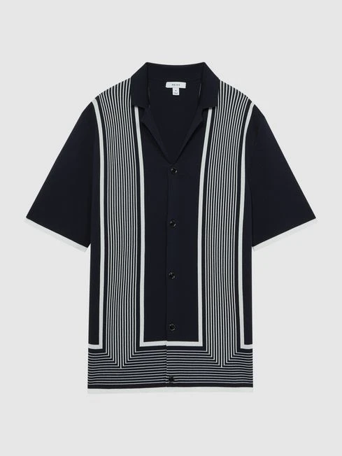 Reiss Navy/White Heath Striped Cuban Collar Shirt 4 Reiss Navy/White Heath Striped Cuban Collar Shirt - Image 2