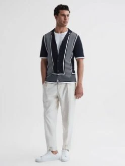 Reiss Navy/White Heath Striped Cuban Collar Shirt 8 Reiss Navy/White Heath Striped Cuban Collar Shirt -Style Trend Shop 813 667s3