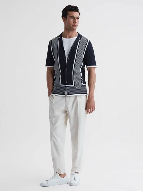 Reiss Navy/White Heath Striped Cuban Collar Shirt 5 Reiss Navy/White Heath Striped Cuban Collar Shirt - Image 3