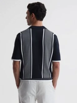 Reiss Navy/White Heath Striped Cuban Collar Shirt 9 Reiss Navy/White Heath Striped Cuban Collar Shirt -Style Trend Shop 813 667s4